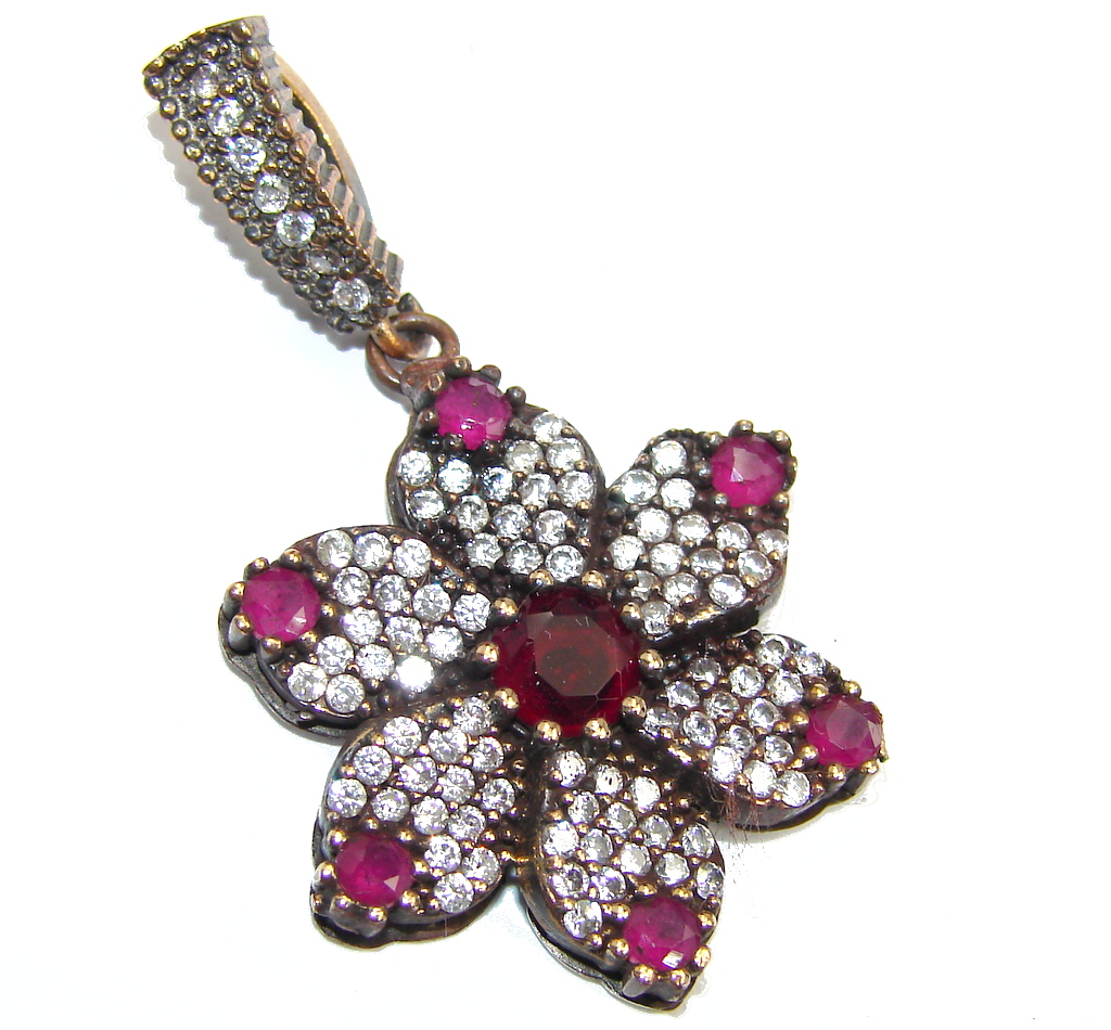 Perfect created Pink Ruby & White Topaz Sterling Silver Pendant ...