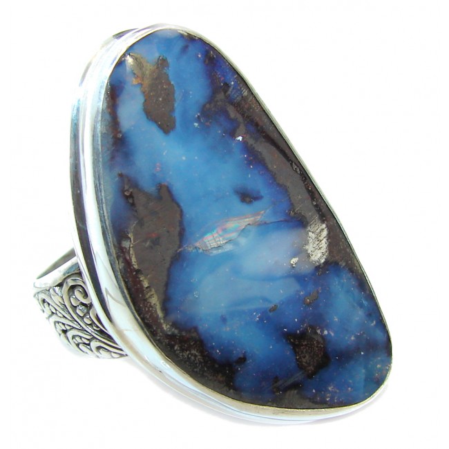 Amazing Australian Boulder Opal Sterling Silver Ring s. 10