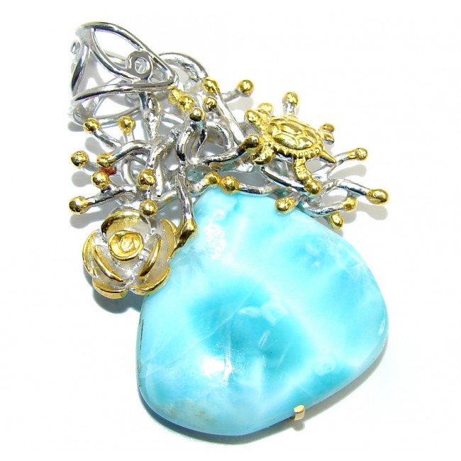 Amazing Vintage Style AAA Blue Larimar Gold Over Oxidized Sterling Silver Pendant