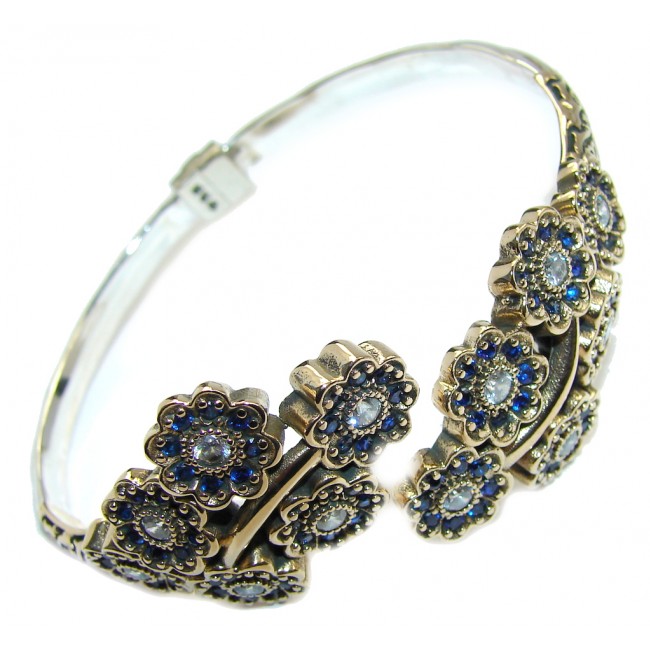 Vintage Style Sapphire Quartz Copper Plated Sterling Silver Bracelet / Cuff