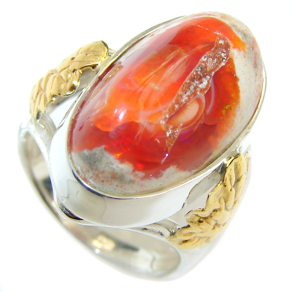 Secret Mexican Fire Opal Gold Plated over Sterling Silver Ring s. 7 ...