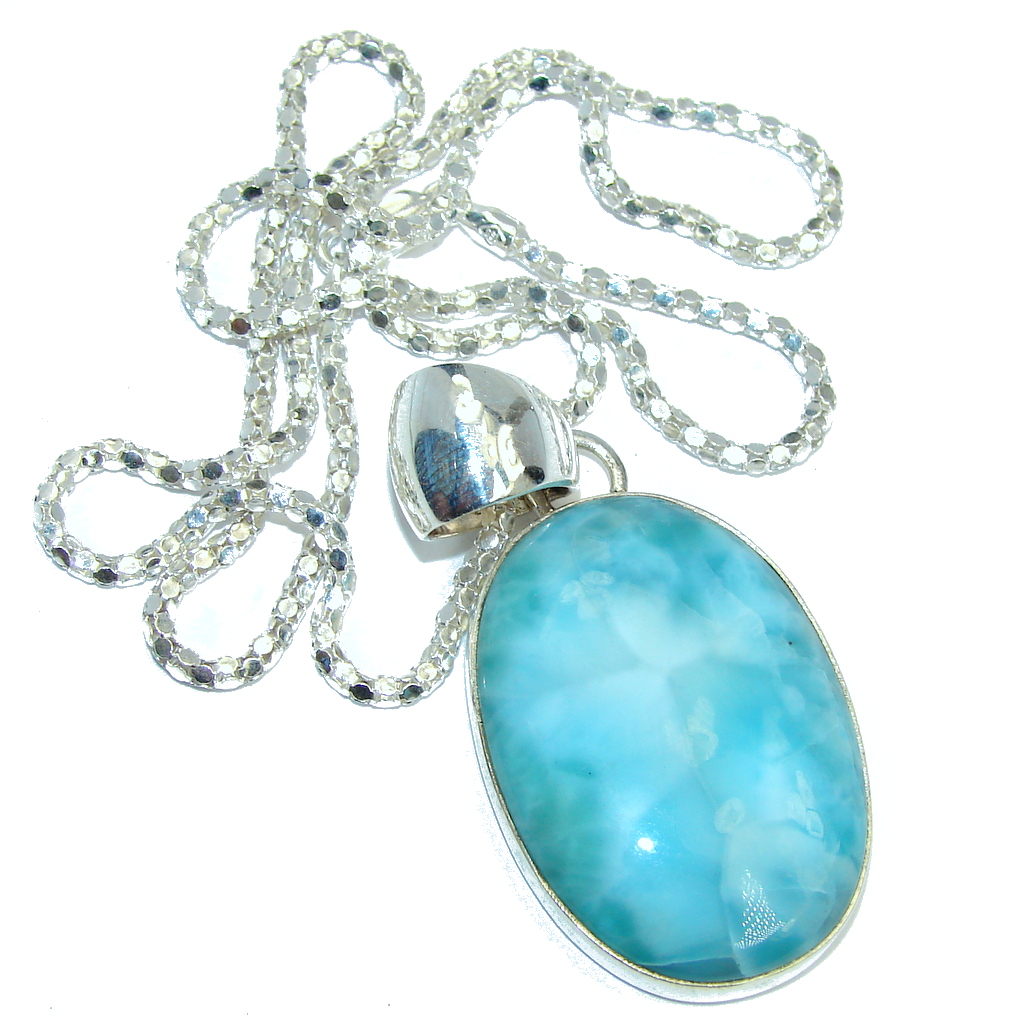 Sky blue Larimar pendant, layering necklace, 925 sterling silver chain - San José Made
