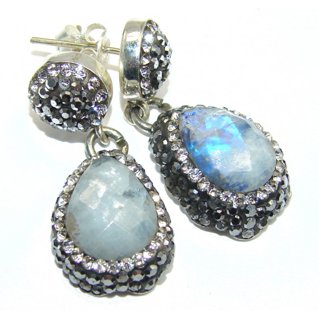 Stylish White Fire Moonstone Sterling Silver earrings