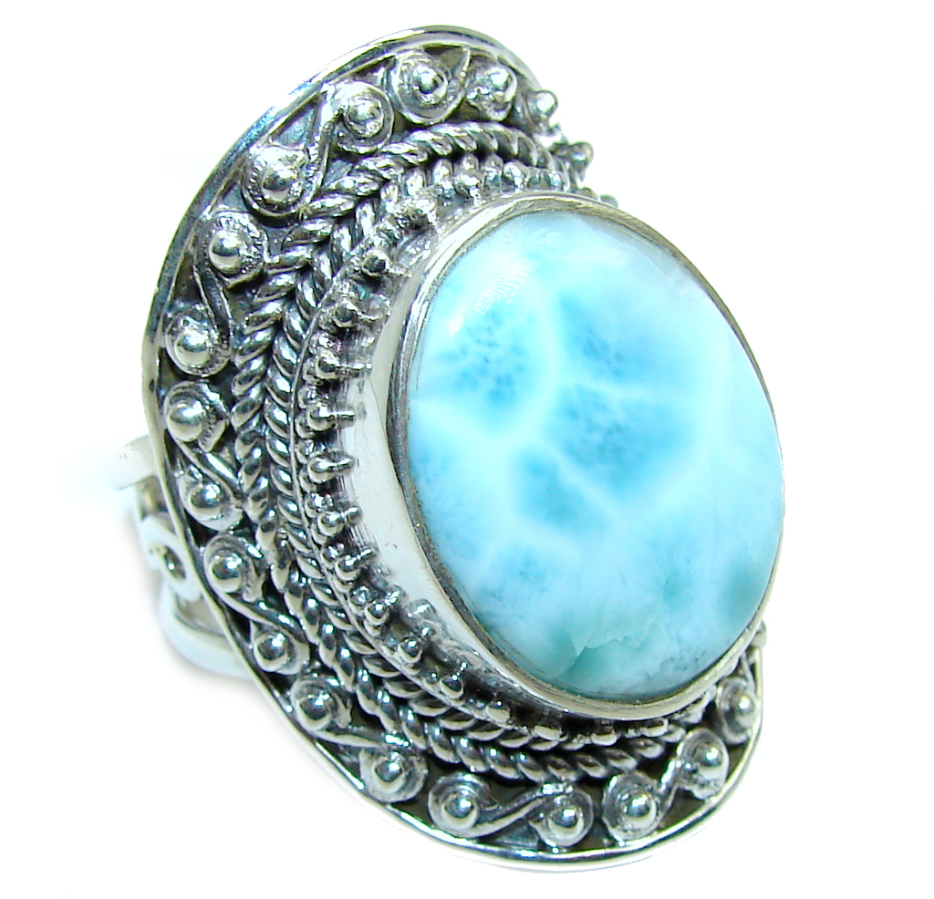 Huge AAA quality Blue Larimar Oxidized Sterling Silver Ring size ...