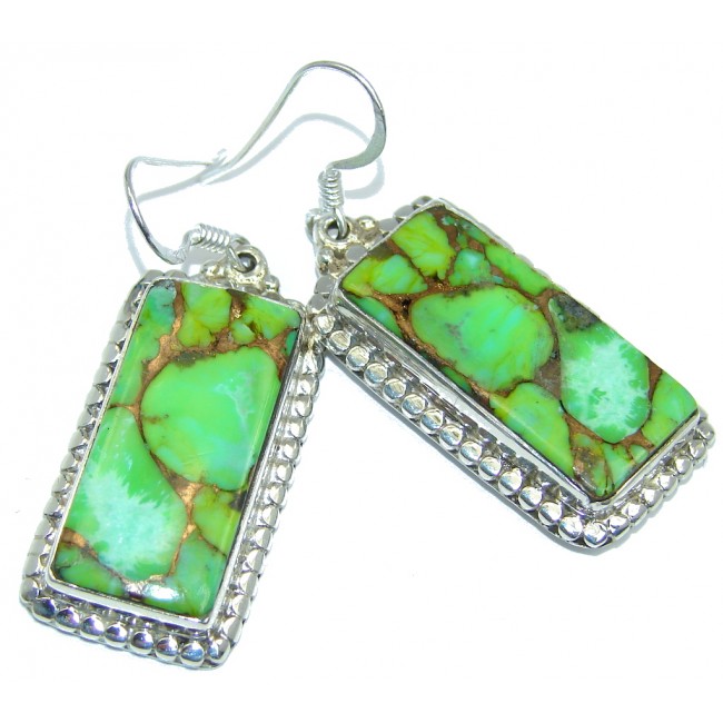 Solid Copper vains in Green Turquoise Sterling Silver earrings
