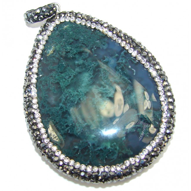 Stunning Green Moss Agate Spinel Sterling Silver Pendant