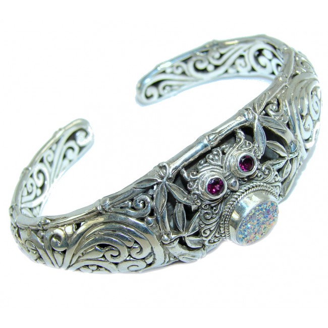 Real Treasure Owl Bali Made Pink Druzy Sterling Silver Bracelet / Cuff
