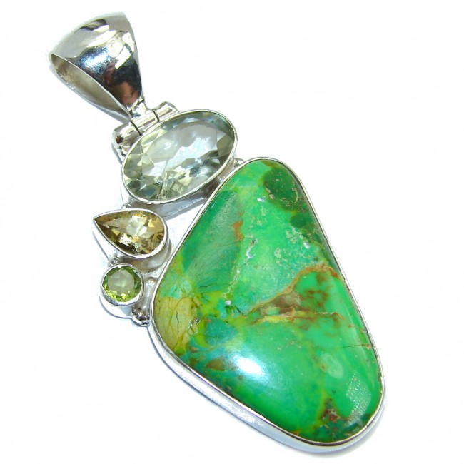 Precious AAA Green Turquoise Sterling Silver Pendant