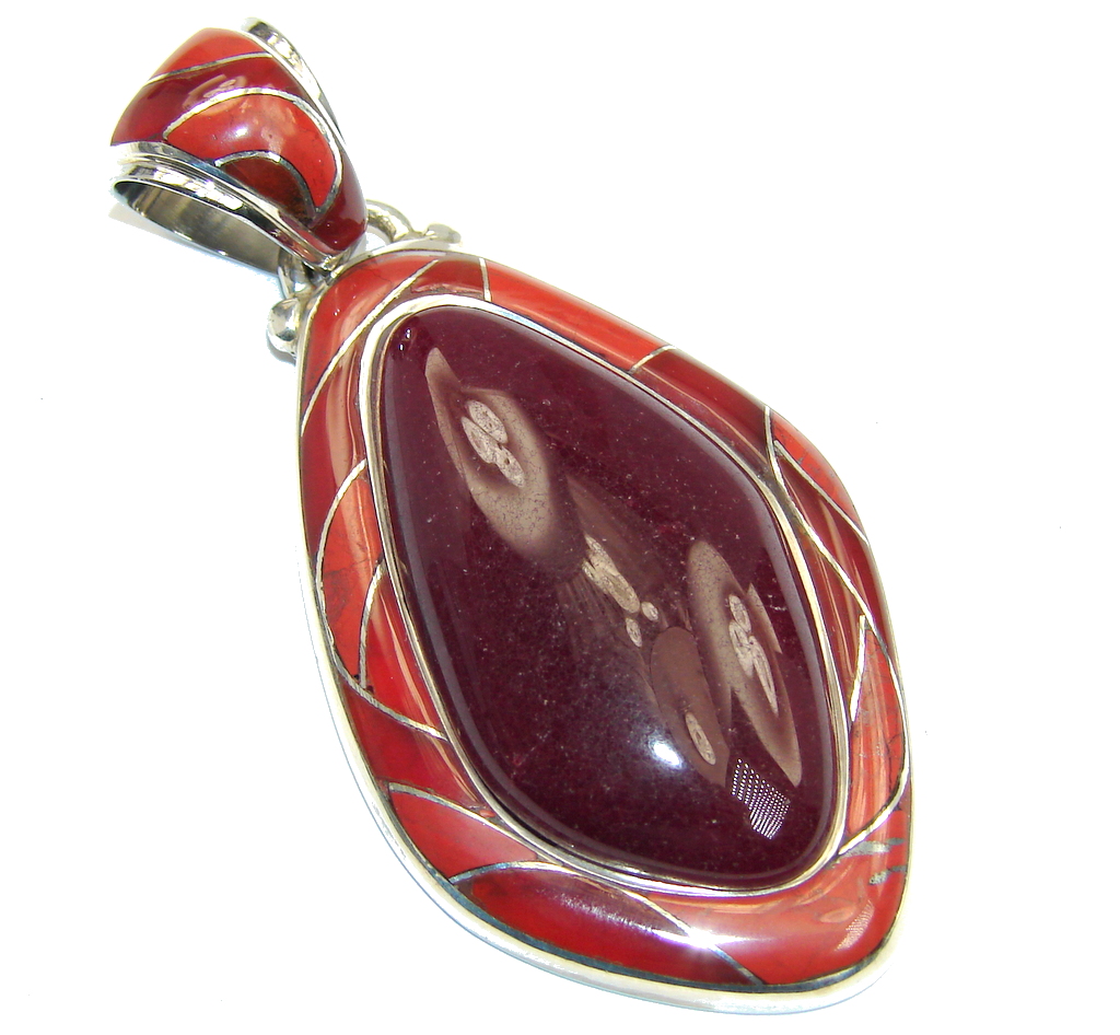 Just Perfect Orange Carnelian inlay Red Jasper Sterling Silver Pendant ...