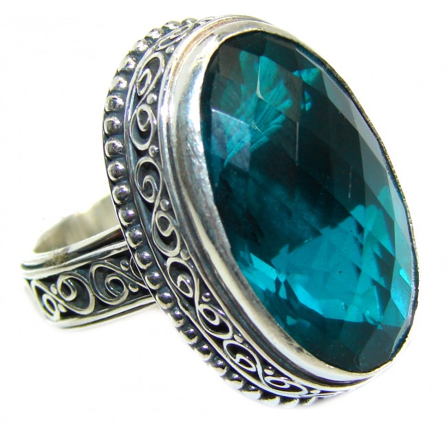 Precious Emerald Color Quartz Sterling Silver Ring s. 8