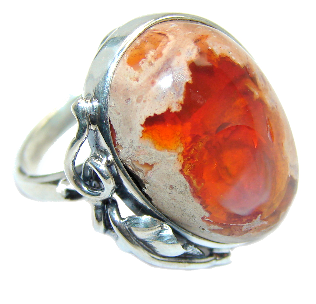 Fabulous AAA+ Mexican Fire Opal Oxidized Sterling Silver Ring size ...