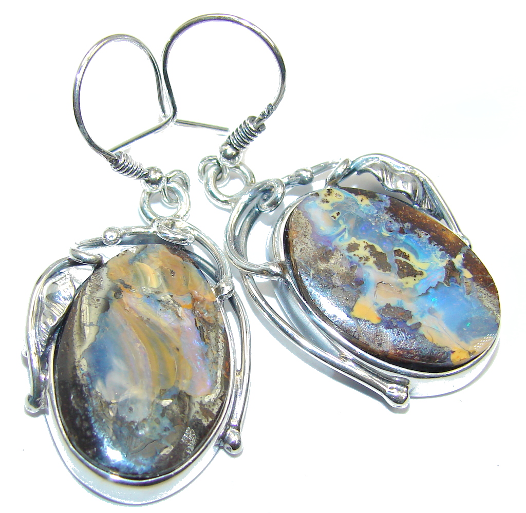Australian Boulder Opal Sterling Silver hand made earrings - model #11 ...