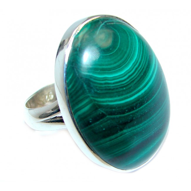 Natural AAA Green Malachite Sterling Silver ring size adjustable