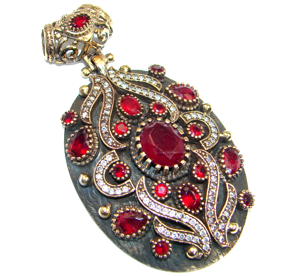 Huge Perfect created Red Ruby & White Topaz Sterling Silver Pendant ...