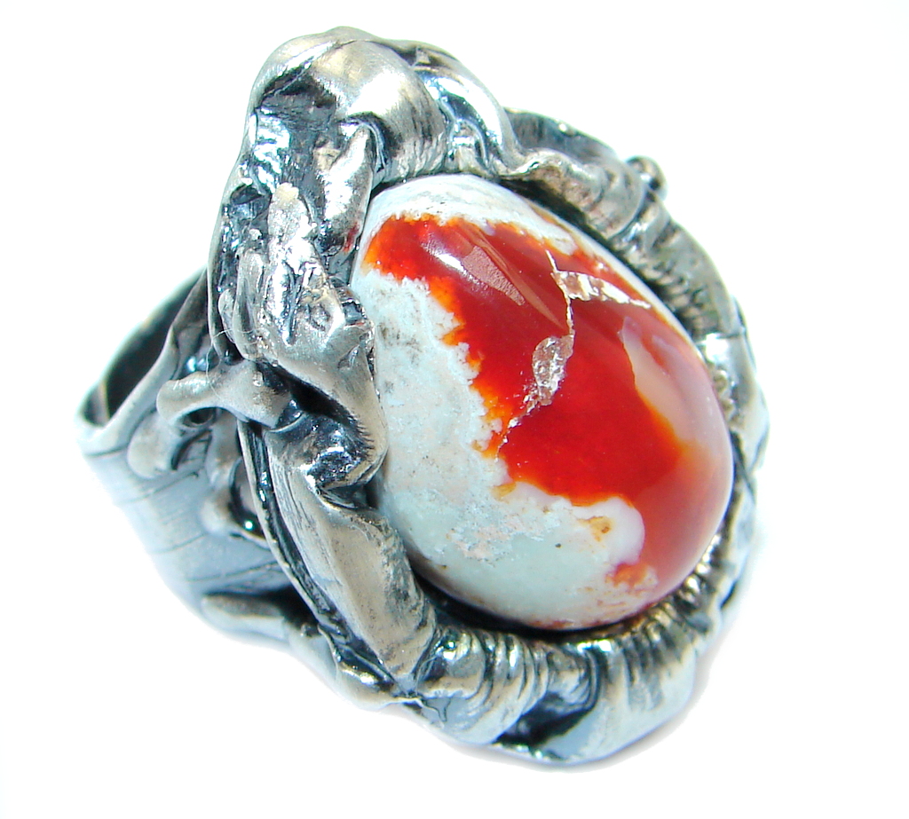 AAA+ Mexican Fire Opal Oxidized Sterling Silver Ring size adjustable ...