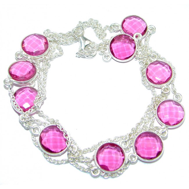36 inches created Pink Sapphire Sterling Silver handmade Necklace