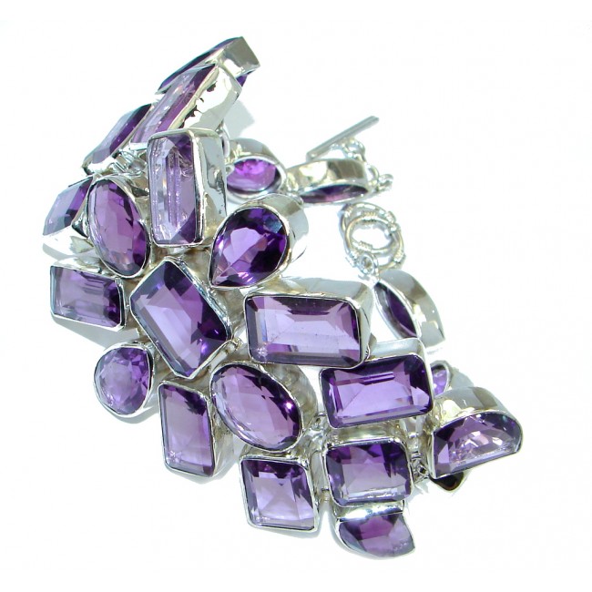 Chunky created Faceted Amethyst Sterling Silver handmade Bracelet