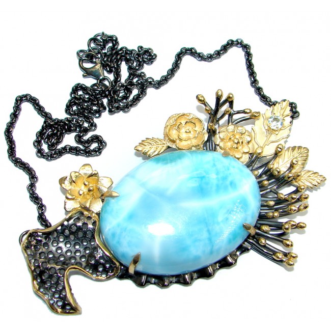 Natural AAA+ Blue Larimar Swiss Blue Topaz Gold plated over Sterling Silver handmade necklace
