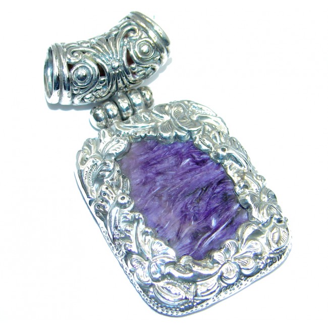Genuine AAA Purple Siberian Charoite Sterling Silver handcrafted Pendant