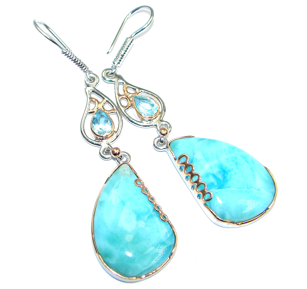 Caribbean Beauty Larimar Rose Gold plated over Sterling Silver handmade ...