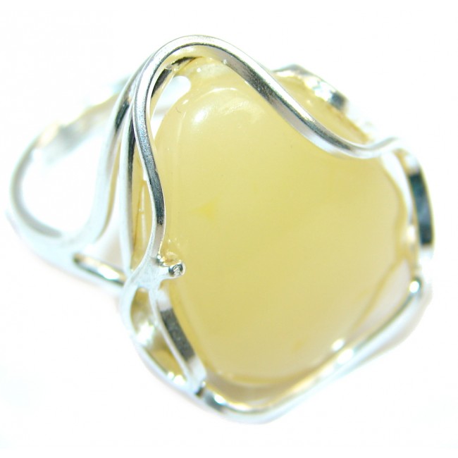 Huge Genuine Baltic Polish Amber Sterling Silver handmade Ring size adjustable