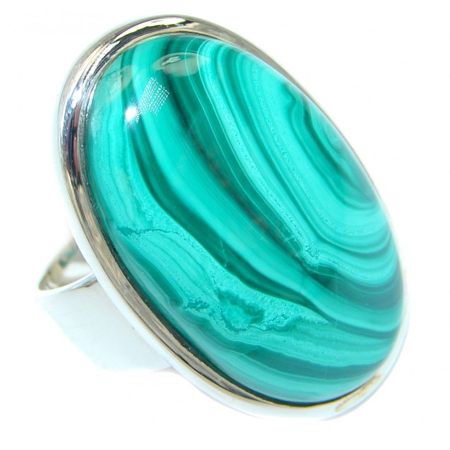 Natural AAA quality Green Malachite Sterling Silver ring s. 7 3/4