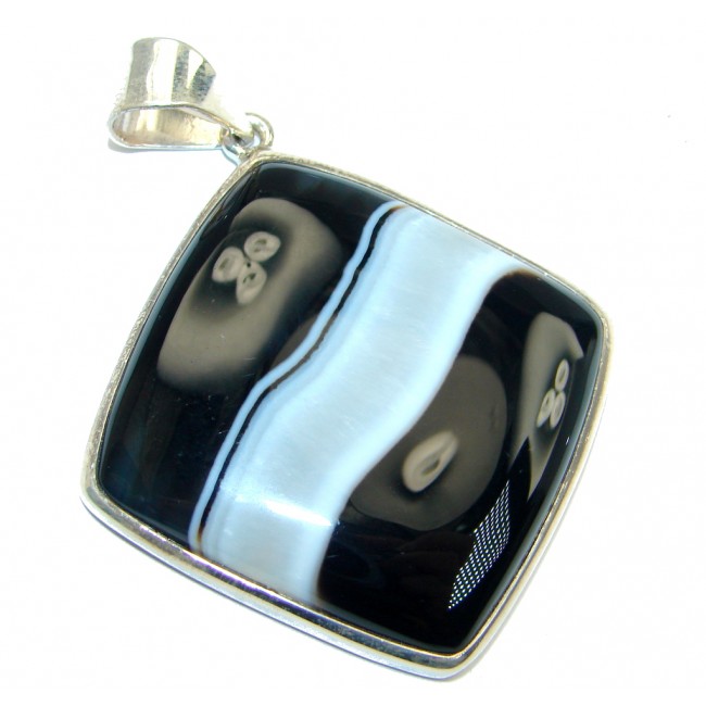 Black and White great quality Botswana Agate Sterling Silver handcrafted Pendant