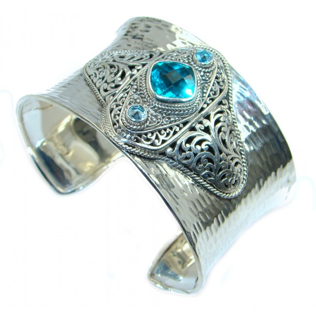 Luxury Aqua Magic Topaz Sterling Silver handmade Cuff/Bracelet