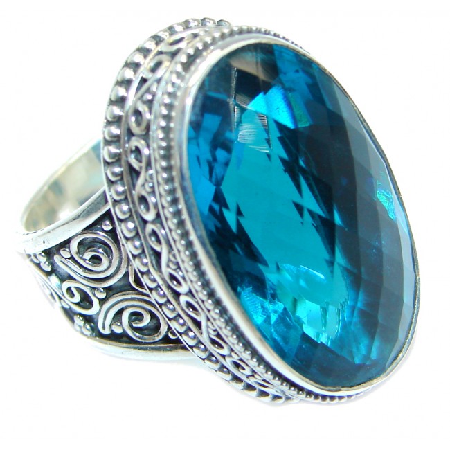 Precious Sapphire Color Quartz Sterling Silver Ring s. 7 1/2
