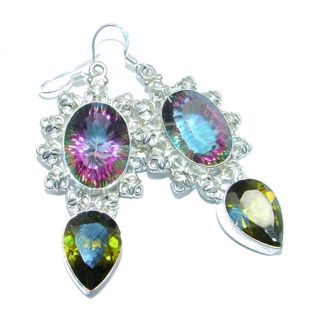 Chunky Rainbow Magic Cubic Zirconia Topaz Sterling Silver handmade earrings