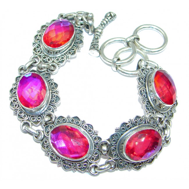 Pink Fire Topaz Oxidized Sterling Silver handmade Bracelet