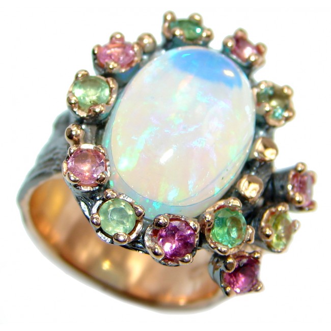 Natural 20ct Ethiopian Opal Tourmaline 18ct Rose Gold Rhodium plated over Sterling Silver ring size 7
