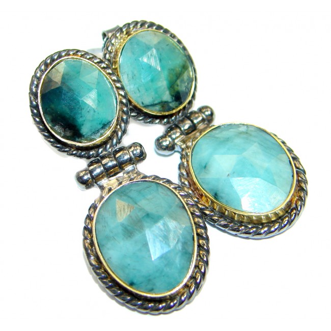 Trendy Fashion Emerald Gold Rhodium plated over Sterling Silver handmade earrings
