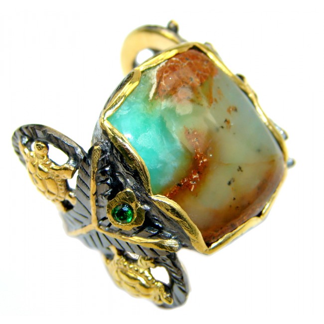 Natural Beauty Green Peruvian Opal Gold plated over Sterling Silver ring s. 7