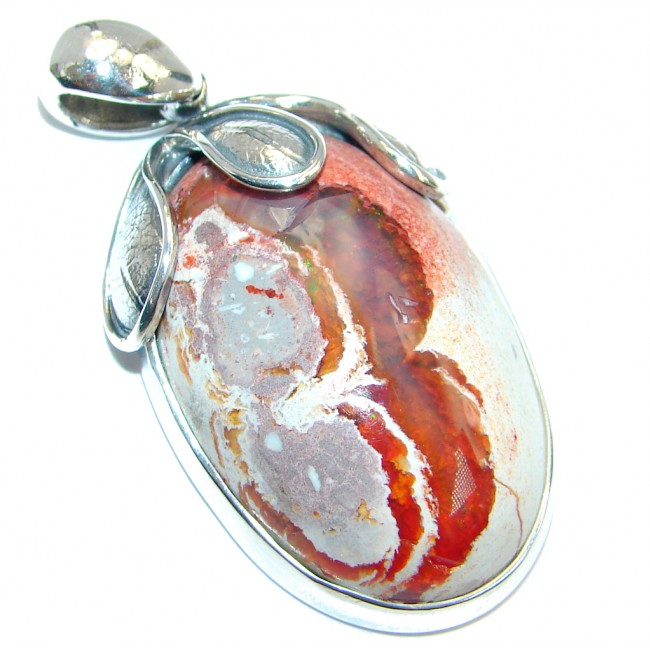 Authentic Mexican Fire Opal oxidized Sterling Silver handmade Pendant ...