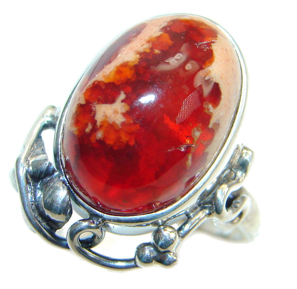 Mexican Fire Opal Oxidized Oxidized Sterling Silver handmade Ring size ...