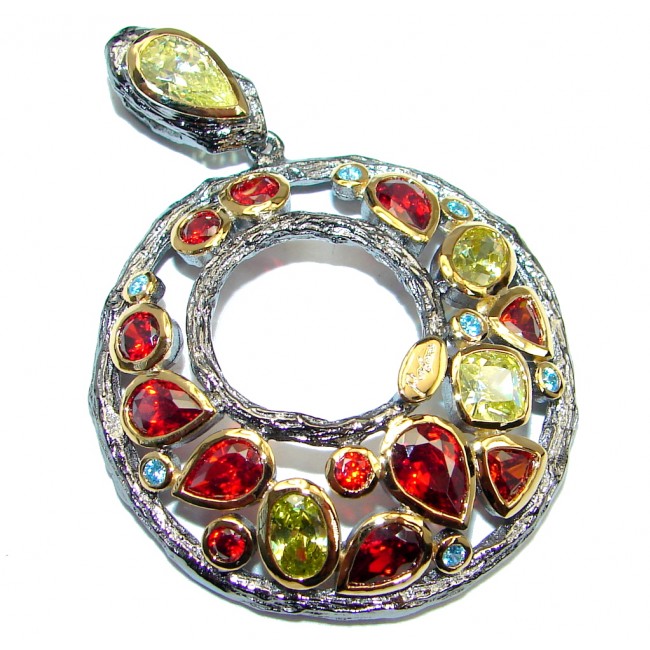 Pure Joy Red Garnet Peridot Topaz Gold plated over Sterling Silver Pendant