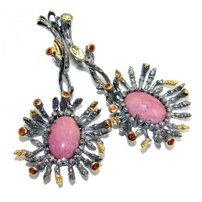 Genuine Pink Opal & Garnet Citrine Gold Plated Sterling Silver handmade earrings