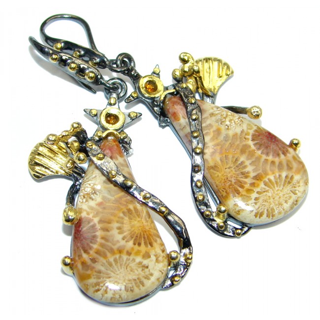 Genuine Fossilized Coral Gold plated over Sterling Silver earrings