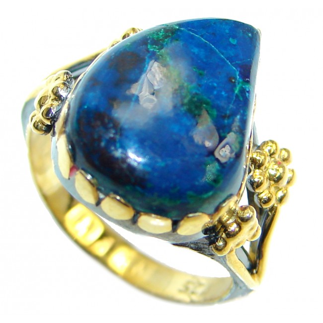 Parrot's Wing Chrysocolla Gold Rhodium plated over Sterling Silver Ring size 6