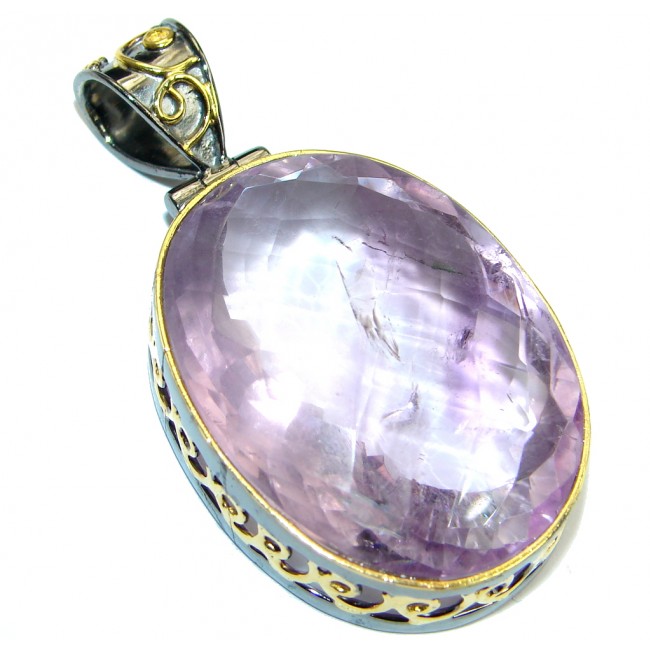 One of the kind genuine Amethyst Gold plated over Sterling Silver handmade Pendant
