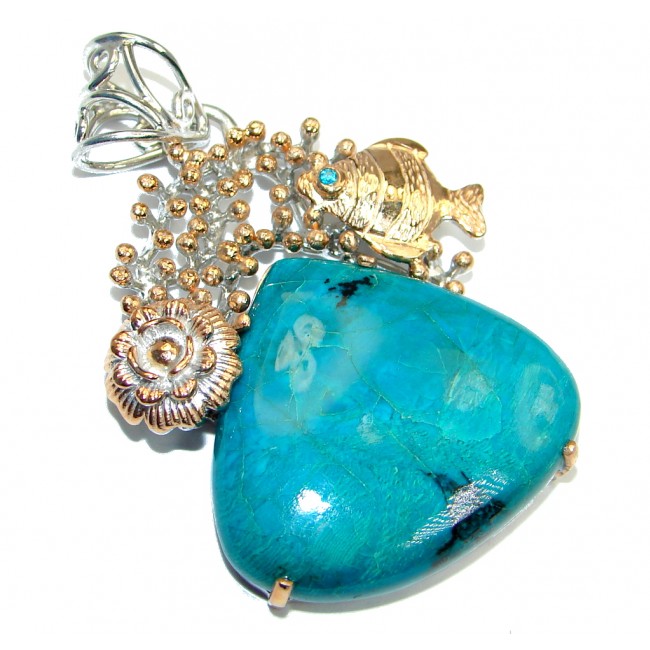 Big Stone Of Harmony Green Chrysocolla Gold plated overSterling Silver Pendant