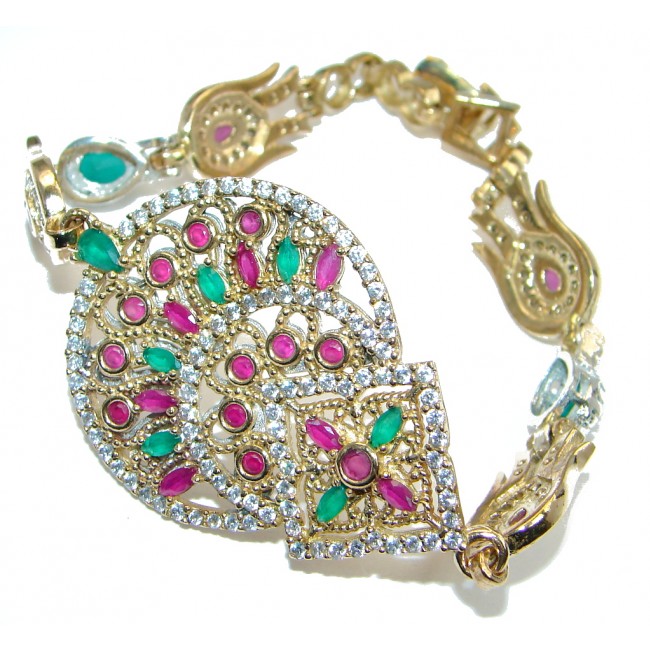 Flawless created Ruby Emerald Gold Rhodium plated over Sterling Silver Bracelet