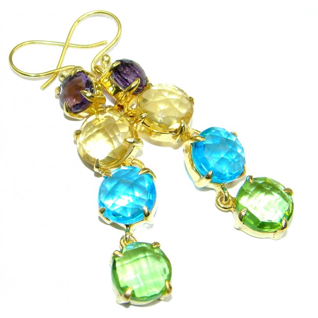Luxury Multicolor simulated Gemstones Gold lated over Sterling Silver handcrafted earrings