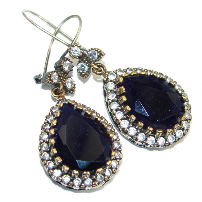 Huge Victorian Style created Sapphire Sterling Silver stud earrings