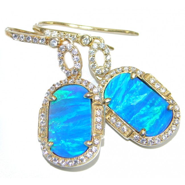 Luxury Lab Blue Japanese Fire Opal Sterling Silver earrings
