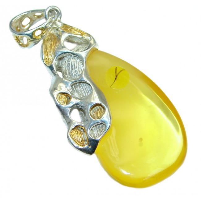 Natural Baltic Amber Two Tones Sterling Silver handcrafted Pendant