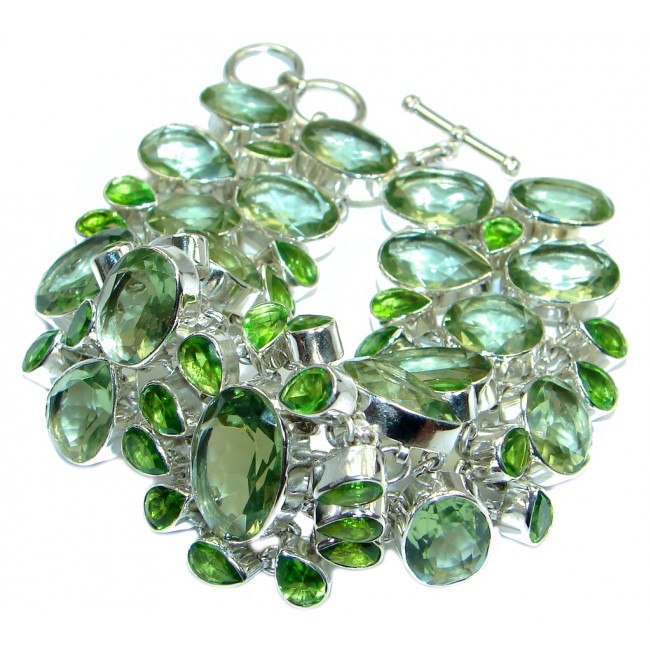 Blue Abundance Genuine Emerald Beauty Quartz Sterling Silver handmade Bracelet