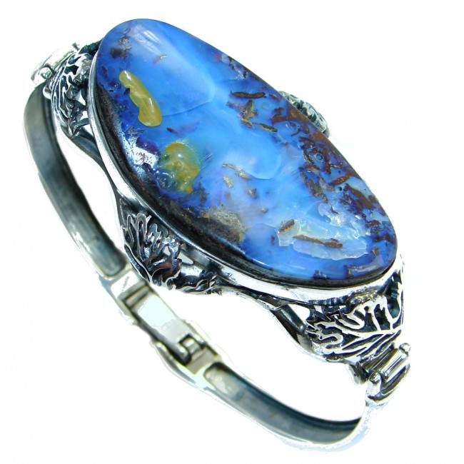 Norwegian Northern Lights AAA Boulder Opal handmade Sterling Silver Bracelet / Cuff