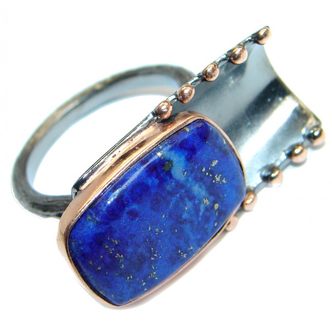 Blue Lapis Lazuli Rose Gold Rhodium plated over Sterling Silver Ring size 7 1/4